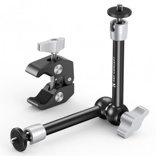 9.8" Magic Arm Clamp Kit with Dual 360° Ball Heads Camera Arm Mount for Monitor, Flash, LED Light, Microphone, Camera Cage, Action Camera, Sliver K&F CONCEPT