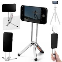 K&F CONCEPT マグネット式スマホ三脚スタンド、23Nの強力なマグネットを備えたミニ三脚、アルミニウム合金製ポケットセルフィースティック、iPhone 17 16 15 14 13 12シリーズ対応のマグネット式スマホホルダー（シルバー）