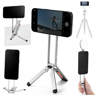 K&F CONCEPT マグネット式スマホ三脚スタンド、23Nの強力なマグネットを備えたミニ三脚、アルミニウム合金製ポケットセルフィースティック、iPhone 17 16 15 14 13 12シリーズ対応のマグネット式スマホホルダー（シルバー）