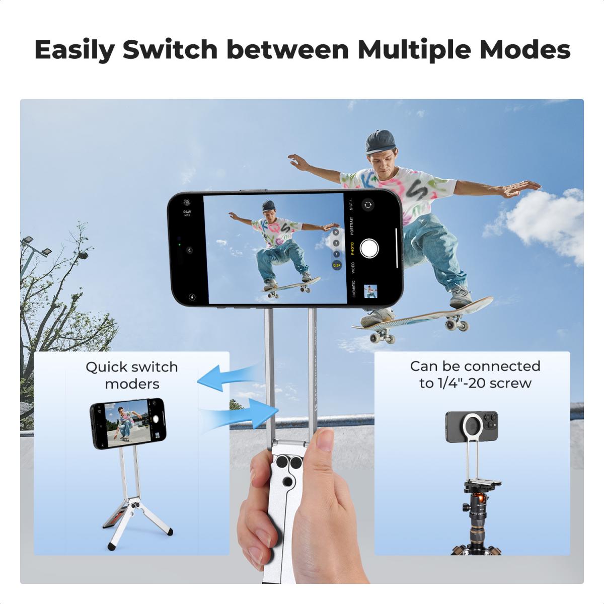 K&F CONCEPT Magnetic Phone Tripod Stand, 23N Strong Magnetic Mini Tripod Aluminium Alloy Pocket Selfie Stick, Mag Safe Phone Holder Compatible with iPhone 17 16 15 14 13 12 Series(Silver)