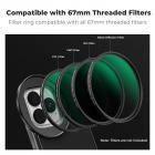 Adaptador de montagem de filtro de lente magnética K&F Concept de 6,1 polegadas compatível com iPhone e filtros rosqueados de 67 mm, compatível com 16/15/14/13/12, 16/15/14/13/12 Pro (filtro não incluído)