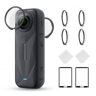 K&F Concept Standard Lens Guards Compatible with Insta360 X5 Accessories, High Transparency Tempered Optical Glass Lens Protector Cover with Screen Protector, Anti-Scratch Cap Replacement Kit