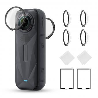 K&F Concept Standard Lens Guards Compatible with Insta360 X5 Accessories, High Transparency Tempered Optical Glass Lens Protector Cover with Screen Protector, Anti-Scratch Cap Replacement Kit