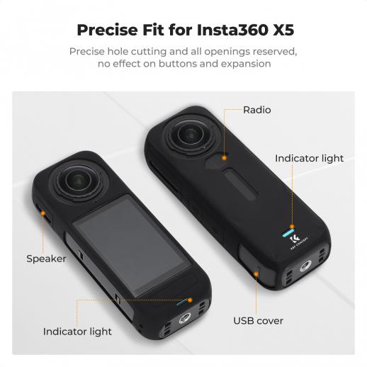 QULLOO Custodia In Silicone Per Insta360 X5 - Anti-Caduta E Anti-Graffio - Cover Protettiva Nero