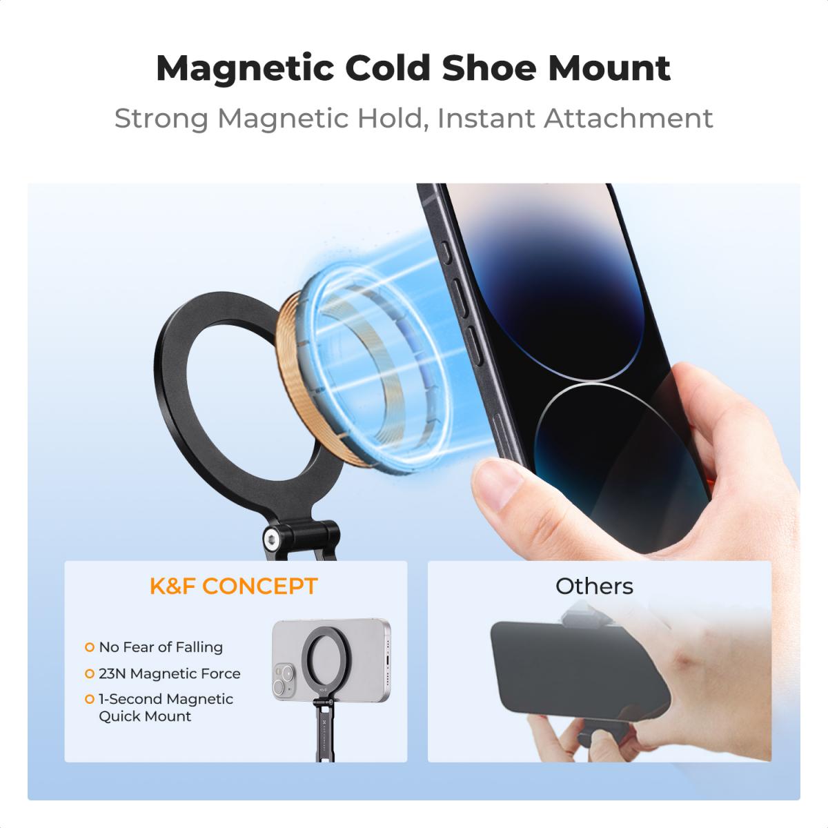 K&F CONCEPT Magnetic Metal Phone Mount With Cold Shoe Mount, Adjustable Rotatable Phone Holder Adapter Compatible With IPhone 16/15/14/13 Serie, Camera Monitoring, Tripods, Stabilizers - K&F Concept - View #14