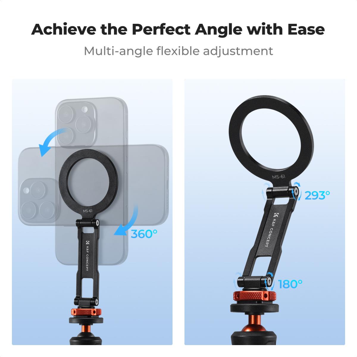 K&F CONCEPT Magnetic Metal Phone Mount With Cold Shoe Mount, Adjustable Rotatable Phone Holder Adapter Compatible With IPhone 16/15/14/13 Serie, Camera Monitoring, Tripods, Stabilizers - K&F Concept - View #12