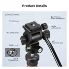 K&F CONCEPT Metal Fluid Head for Tripod, 3kg/6.6lbs Camera Fluid Head with Removable Handle, 360° Smooth Pan, -70° to +90° Tilt, for DSLR & Mirrorless Cameras