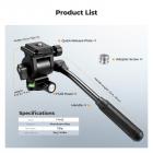 K&F CONCEPT Metal Fluid Head for Tripod, 3kg/6.6lbs Camera Fluid Head with Removable Handle, 360° Smooth Pan, -70° to +90° Tilt, for DSLR & Mirrorless Cameras