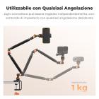 Supporto da scrivania K&F CONCEPT da 22" con braccio magico e morsetto a C, supporto per fotocamera dall'alto con doppio braccio snodato a sfera per telefono, action camera, luce LED, microfono e webcam, capacità di carico 1 kg.