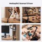Supporto da scrivania K&F CONCEPT da 22" con braccio magico e morsetto a C, supporto per fotocamera dall'alto con doppio braccio snodato a sfera per telefono, action camera, luce LED, microfono e webcam, capacità di carico 1 kg.