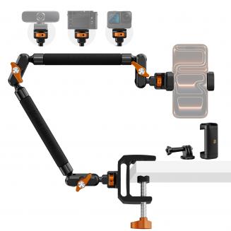 K&F CONCEPT 22" Magic Arm Desk Mount with C-Clamp, Overhead Camera Mount with Articulating Double Ballhead Arm for Phone, Action Camera, LED Light, Microphone & Webcam, 1kg Load Capacity
