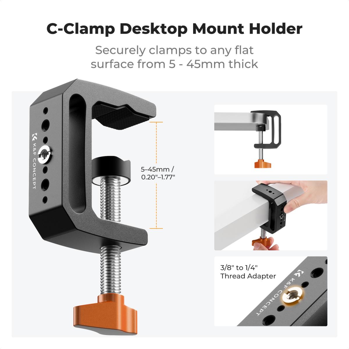 K&F CONCEPT 22" Magic Arm skrivebordsbeslag med C-klemme, overheadkamerabeslag med leddelt dobbelt kuglehovedarm til telefon, actionkamera, LED-lys, mikrofon og webcam, 1 kg lasteevne