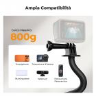 Kit di montaggio flessibile con morsetto, supporto a collo d'oca per action camera con viti da 1/4" e 3/8" per superfici piane e rotonde, compatibile con smartphone, action camera, luci e webcam.
