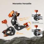 Kit di montaggio flessibile con morsetto, supporto a collo d'oca per action camera con viti da 1/4" e 3/8" per superfici piane e rotonde, compatibile con smartphone, action camera, luci e webcam.