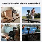 Kit di montaggio flessibile con morsetto, supporto a collo d'oca per action camera con viti da 1/4" e 3/8" per superfici piane e rotonde, compatibile con smartphone, action camera, luci e webcam.