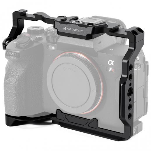 Gabbia completa per fotocamera Sony Alpha 7, rig video leggero in alluminio con base a sgancio rapido Arca-Swiss e attacco a slitta.