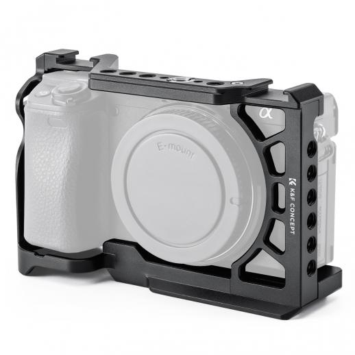 Gabbia completa per fotocamera Sony Alpha 6500/6400/6300/6000, rig video leggero in alluminio con base a sgancio rapido Arca-Swiss e attacco a slitta.