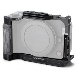 Gabbia completa per fotocamera Canon R50V, rig video leggero in alluminio con base a sgancio rapido Arca-Swiss e attacco a slitta.