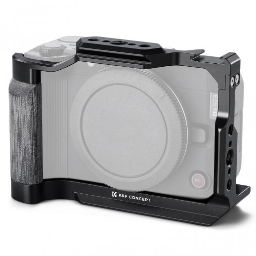 Gabbia completa per fotocamera Canon R50V, rig video leggero in alluminio con base a sgancio rapido Arca-Swiss e attacco a slitta.