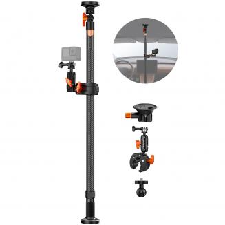K&F CONCEPT Car Mount Support Pole, Adjustable 27.6-49.2" Carbon Fiber Camera Mount with 3" Suction Cup & Super Clamp, 2kg/4.4lbs Load Capacity for Action Cameras, Smartphones & Vlogging