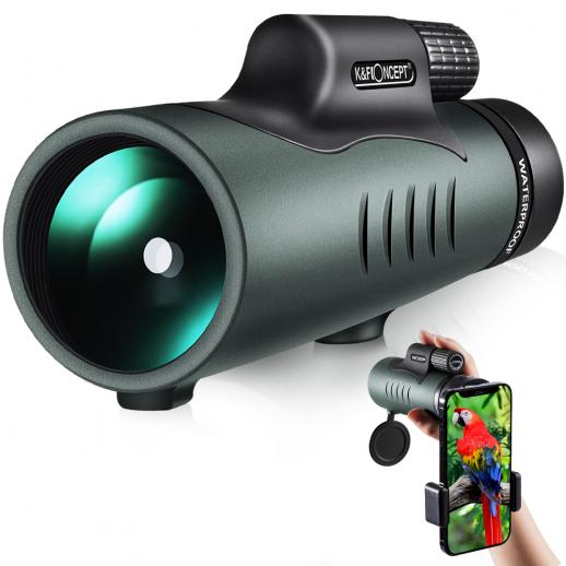 12X50 BAK4 Monocular IP68 Waterproof Prism with Smartphone Adapter Low Light Night Vision for Bird Watching, Hunting, Camping,Travelling, Concerts