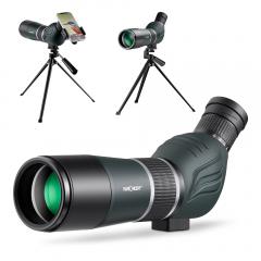 20-60X60 HD Spotting Scope - BAK4 45 graus, para caça, tiro, visualização de paisagens da vida selvagem com clipe de telefone celular, tripé, bolsa de armazenamento
