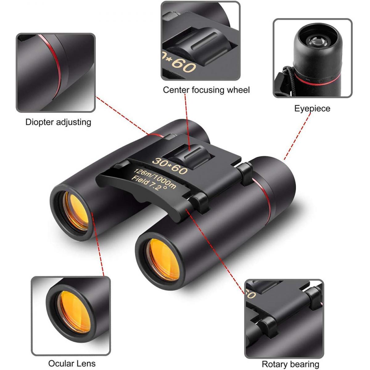 Binoculares compactos portátiles 10X25, prisma BAK4, visión nocturna con  poca luz para adultos y niños, pequeños binoculares plegables de bolsillo -  K&F Concept