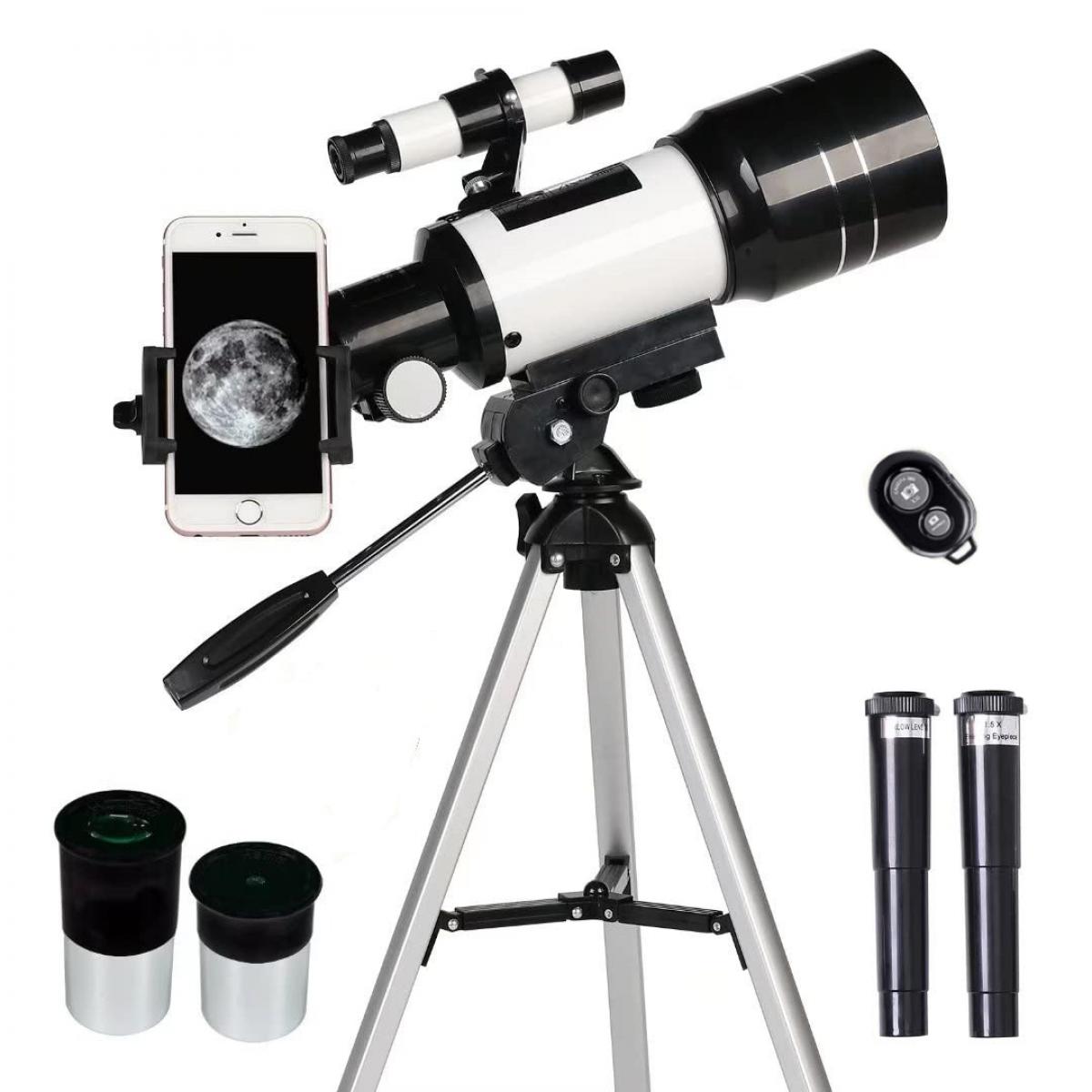 Travel Telescope Phone Adapter and Wireless Remote For Astronomy Beginners Astronomy Telescope for Kids &Adults &Beginners 70mm Aperture 300mm（F/4）Astronomical Refractor Telescope with Tripod 
