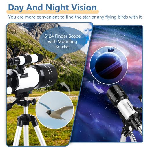 Day & Night Vision Refractor Telescope for Bird Watching Camping Astronomy Beginners Gifts 70mm Aperture 400mm Focal Length Monocular with Tripod & Finder Scope Telescope for Kids & Adults 