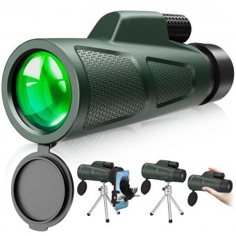 12X55 HD adulto impermeável monocular, lente multi-revestida FMC, telescópio portátil bifocal prisma BAK4 com suporte para smartphone e tripé para observação de pássaros, camping, caminhadas, caça