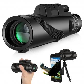 Monocular 12x50 com suporte para smartphone e tripé, revestimento FMC e prisma BAK4, à prova d'água, anti-neblina, adequado para observação de pássaros, caça, caminhadas, concertos, viagens