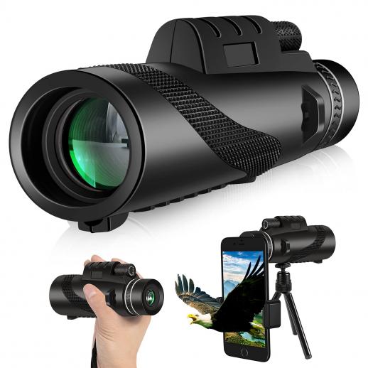12x50 Monocular with Smartphone Holder & Tripod, FMC Coating BAK4 Prism, Waterproof, Anti-Fog, for Bird Watching, Hunting, Hiking, Concert, Travel