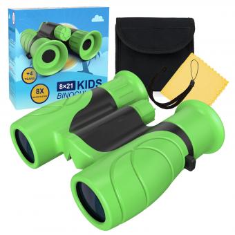 8x21 Kids Binoculars, High Resolution, Shock Resistant Compact Kids Binoculars for Bird Watching, Hiking, Camping, Travel, Learning, Spy Games and Exploring Green