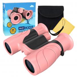 Binóculos infantis 8x21, alta resolução, binóculos infantis compactos resistentes a choques para observação de pássaros, caminhadas, camping, viagens, aprendizado, jogos de espionagem e exploração de rosa