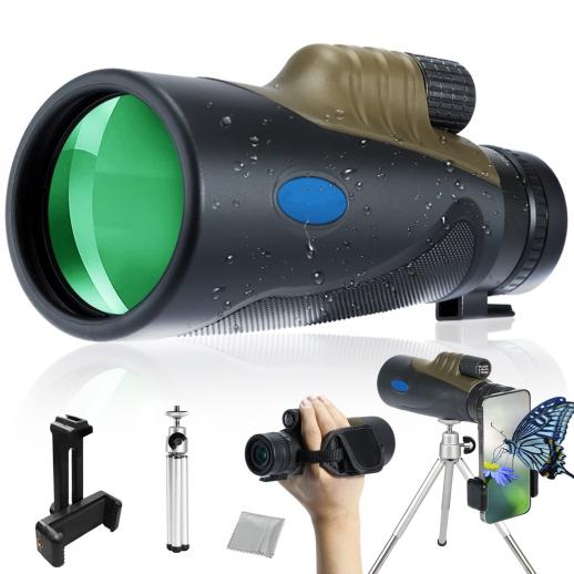 Monocular, 10-30x50 HD Zoom de alta potência monocular com adaptador de smartphone e tripé, monocular à prova d'água de baixa visão noturna para observação de pássaros adultos caminhada concerto viagens