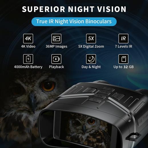 Binóculos de Visão Noturna, Vídeo Full HD 1080p, Óculos de Visão Noturna  Digital LCD de 3 polegadas para assistir 200m no escuro, com zoom digital  5X