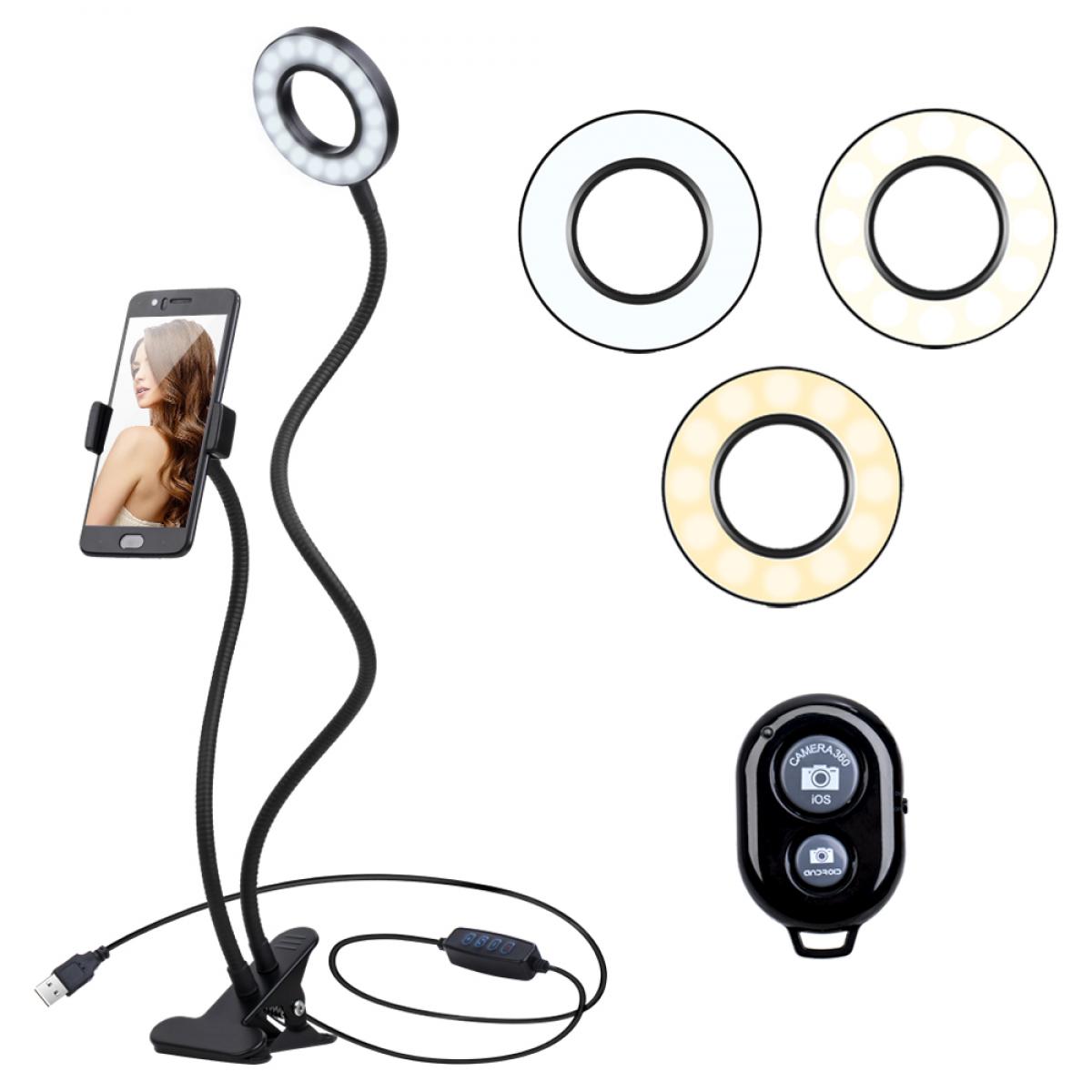 Selfie Ring Light with Phone Camera Holder Professional Live Stream - Black