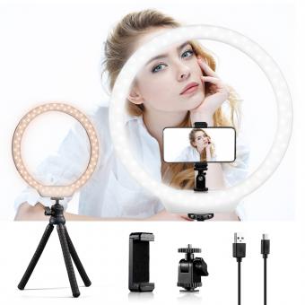 10 '' Selfie Ring Light com suporte para suporte de telefone para câmera Vlog Vídeo Smartphone YouTube Self-Portrait Makeup Shooting