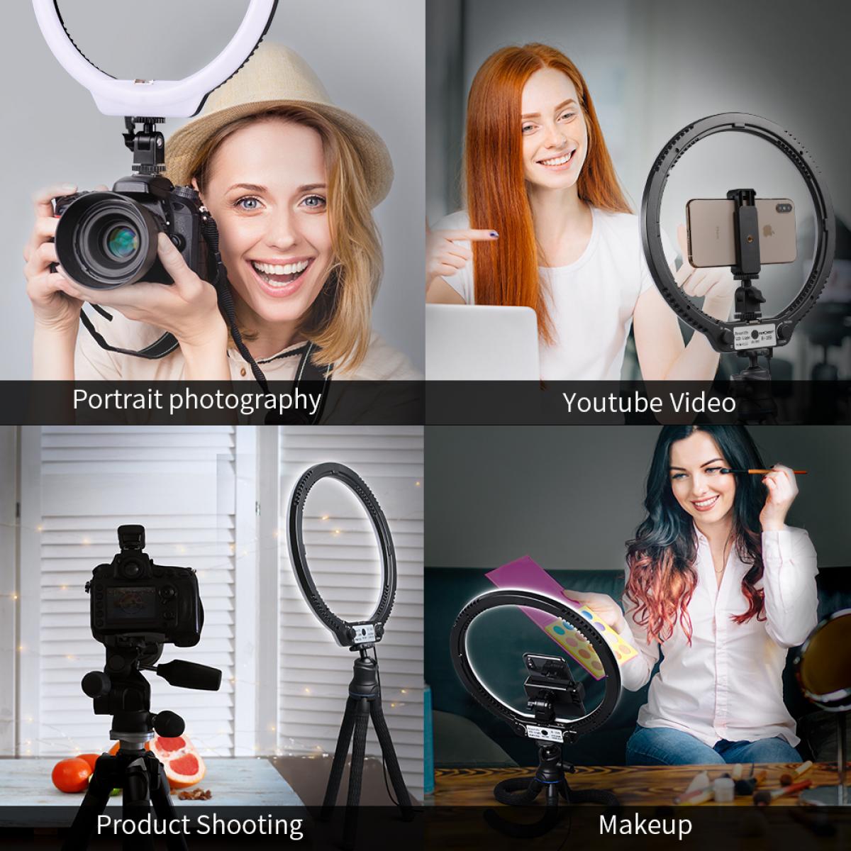 10 '' Selfie Ring Light com suporte para suporte de telefone para câmera Vlog Vídeo Smartphone YouTube Self-Portrait Makeup Shooting