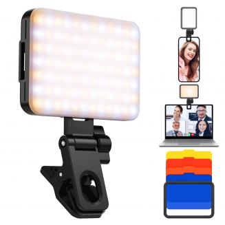 Luz de vídeo LED portátil K&F CONCEPT, 3000K-10000K com temperatura de cor dupla recarregável, luz de vídeo clipada, adequada para telefone celular, iPhone, Android, iPad, laptop, adequada para selfie, vlog, videoconferência