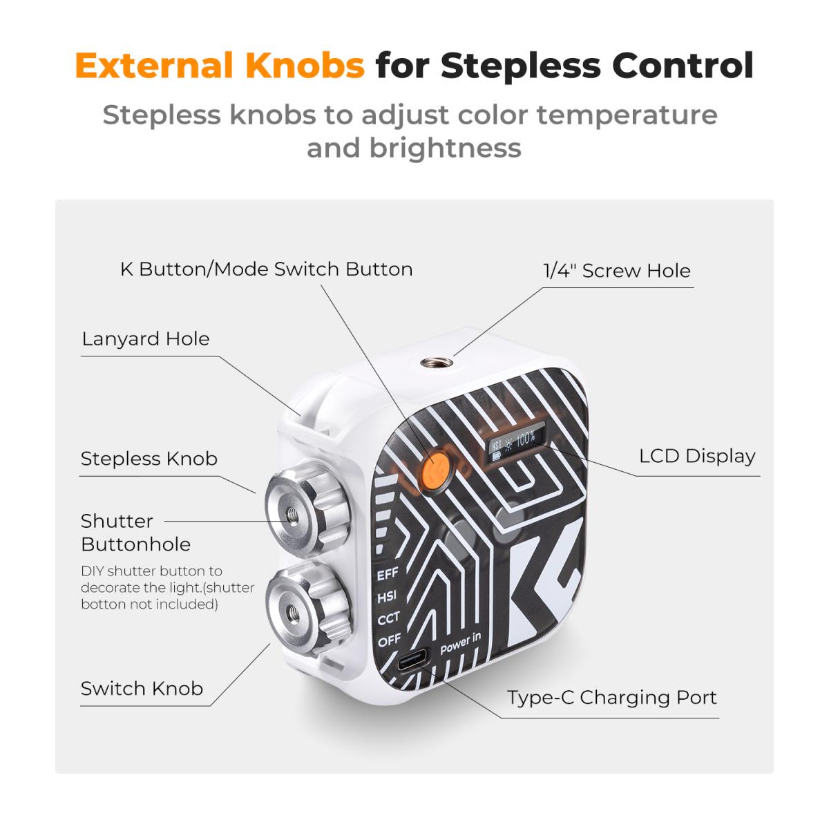 360° Full Color LED Photography Light, 2500K-9900K CRI 96