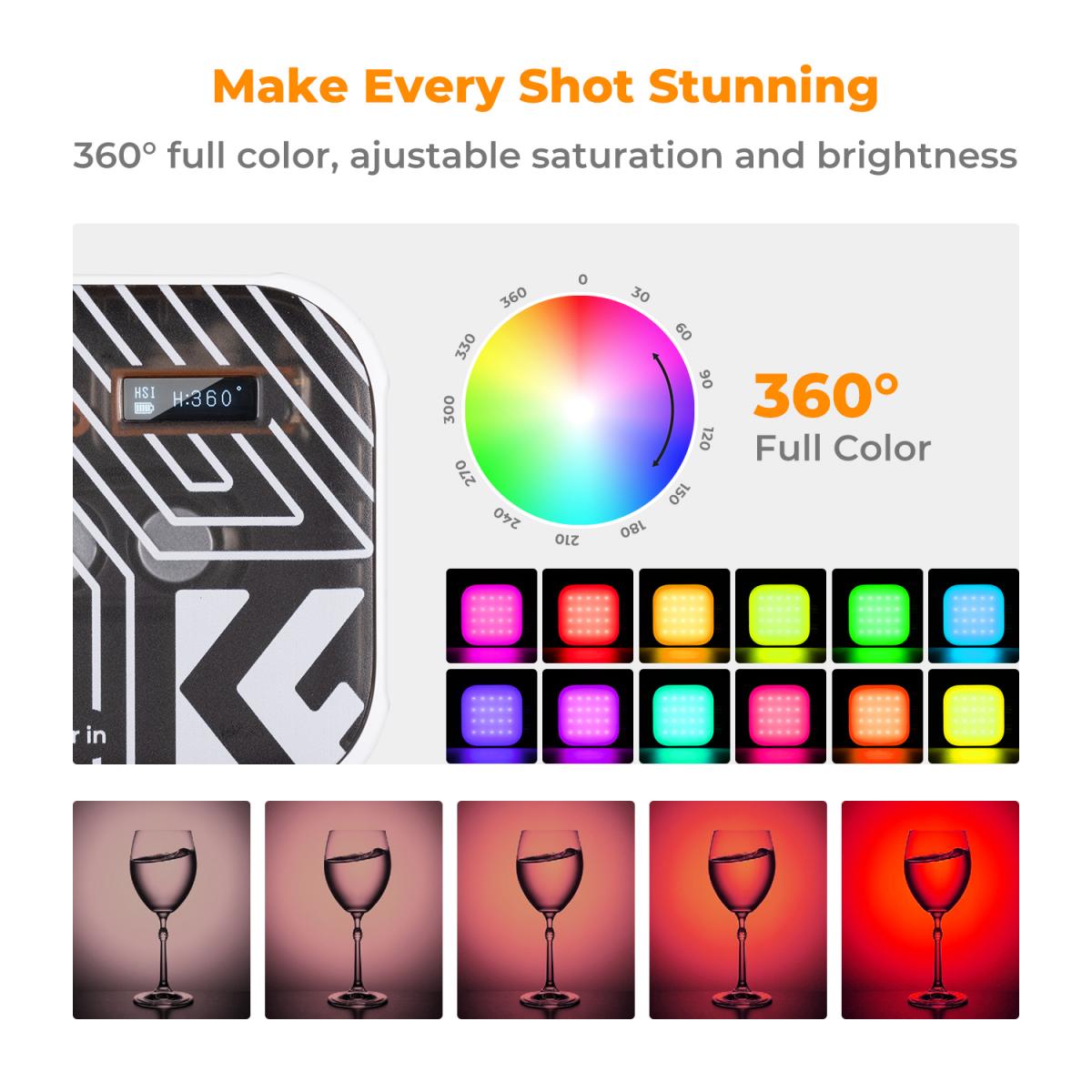 K&F Concept RGB Video Light, 360° Full Color Portable Photography Light ...