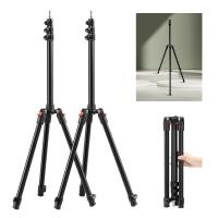 K&F CONCEPT 2pcs 2.0m Aluminum Foldable Light Stands with 1/4" Screws & Bag – for Video & Studio Lights
