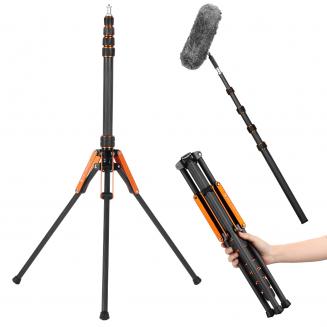 K&F CONCEPT 6.6ft/2.0m Carbon Fiber Light Stand: Portable Reverse-Folding Stand with Detachable Center Column, Phone Clip & Carry Bag for Video Lights, Softboxes & Ring Lights