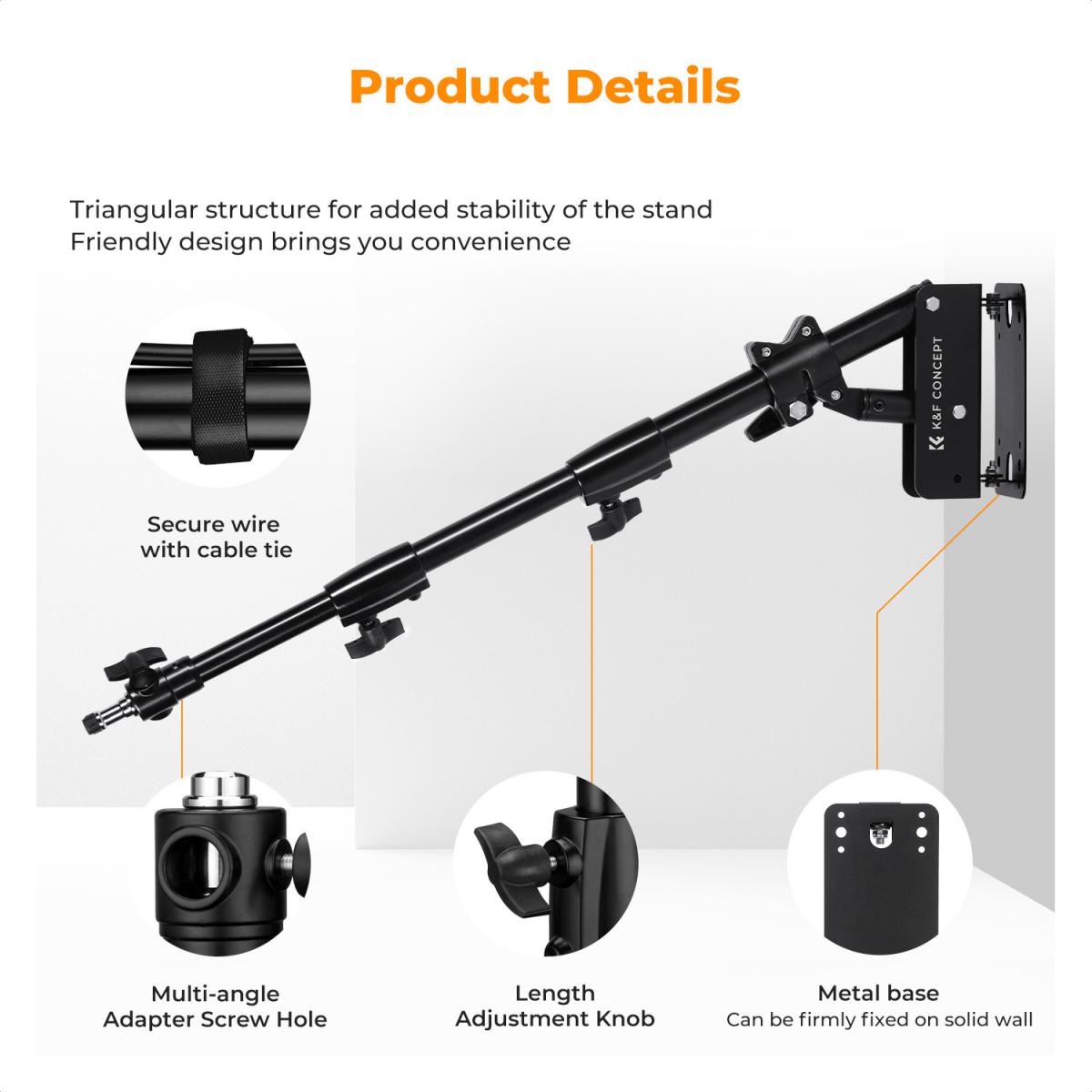 MaseiKar Wall Mounting Triangle Boom Arm For Photography Strobe Light