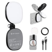K&F CONCEPT Magnetic Phone LED Light: Foldable Selfie Light with Makeup Mirror, 3000K-6500K Dimmable Vlog Fill Light for iPhone, Video Calls & Makeup (Black)