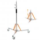 K&F CONCEPT 10ft/3.05m Stainless Steel Heavy Duty Light Stand: C-Stand with Universal Casters, Sandbag & Adjustable Legs for Softboxes, Strobes & Photography Lighting