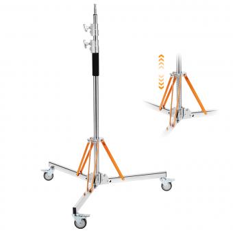 K&F CONCEPT 10ft/3.05m Stainless Steel Heavy Duty Light Stand: C-Stand with Universal Casters, Sandbag & Adjustable Legs for Softboxes, Strobes & Photography Lighting