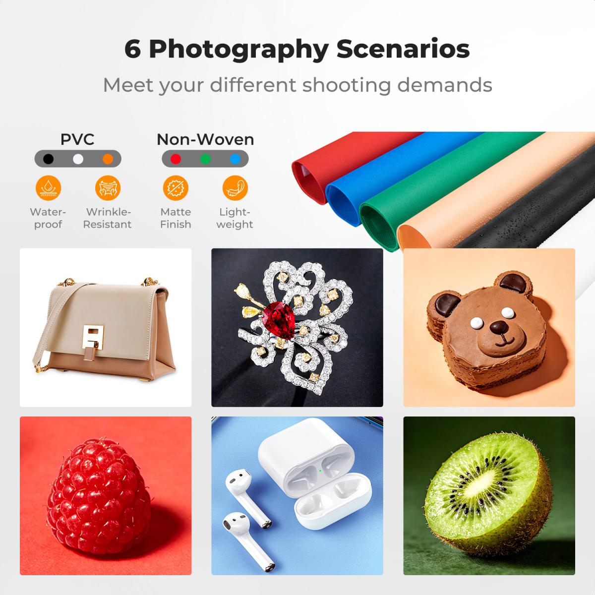 K&F CONCEPT 50x50cm Photo Studio Light Box, 40W LED Light Box Photography Tent, CRI 97+ Dimmable 3000K–5600K, Portable Foldable Photo Box with 6 Backdrops for Product Photography/Shoes/Laptop/Camera