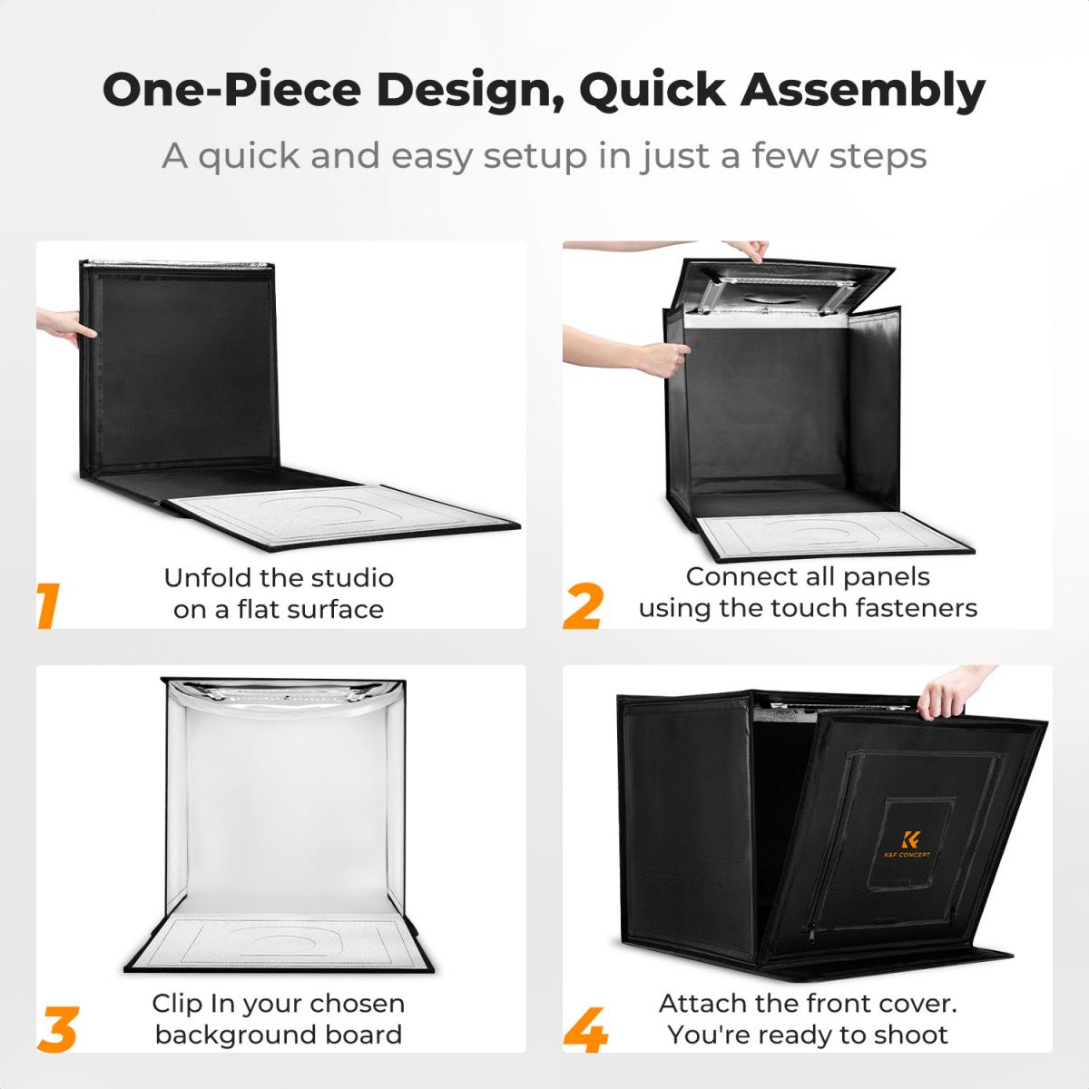 K&F CONCEPT 50x50cm Photo Studio Light Box, 40W LED Light Box Photography Tent, CRI 97+ Dimmable 3000K–5600K, Portable Foldable Photo Box with 6 Backdrops for Product Photography/Shoes/Laptop/Camera